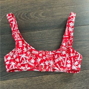 Red Floral Bikini Top